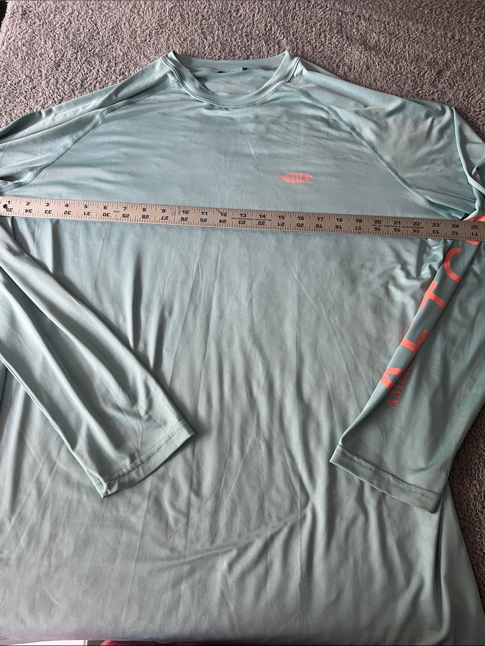 AFTCO Mint Green Long Sleeve Performance Tee with Coral Logo